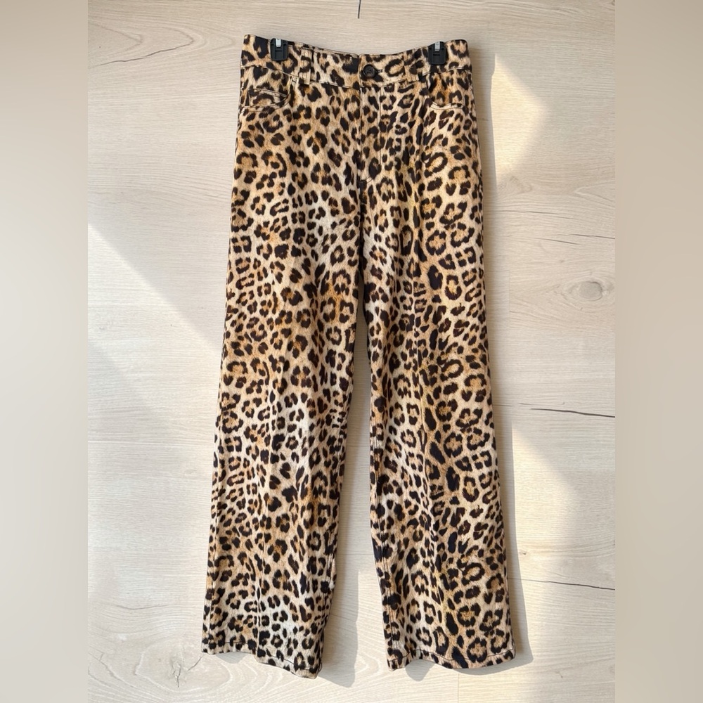 Zara Wide Leg Leopard Print Pants in Brown and Black